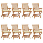 Tuinstoelen 8 st massief teakhout crèmewit