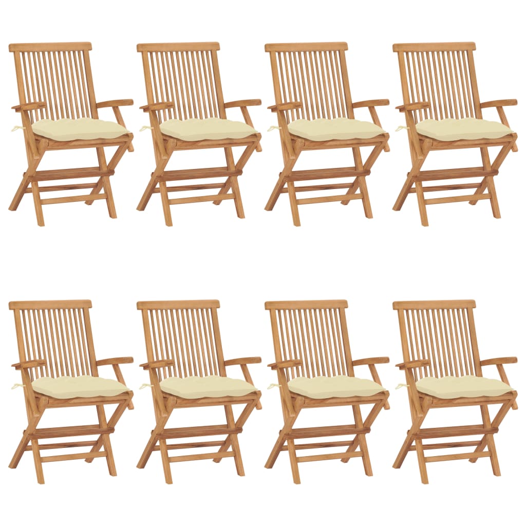 Tuinstoelen Met Witte Kussens Massief Teakhout 8 Crème