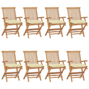 Tuinstoelen 8 st massief teakhout crèmewit