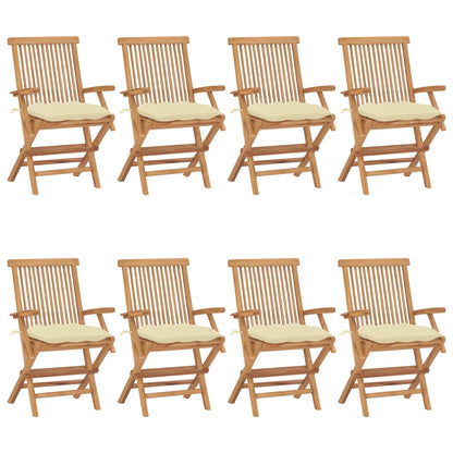 Tuinstoelen Met Witte Kussens Massief Teakhout 8 Crème