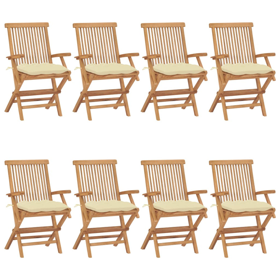 Tuinstoelen Met Witte Kussens Massief Teakhout 8 Crème