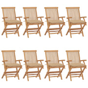 Tuinstoelen massief teakhout set van 8 met kussens