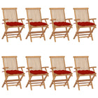 Tuinstoelen 8 stuks massief teakhout met rode kussens