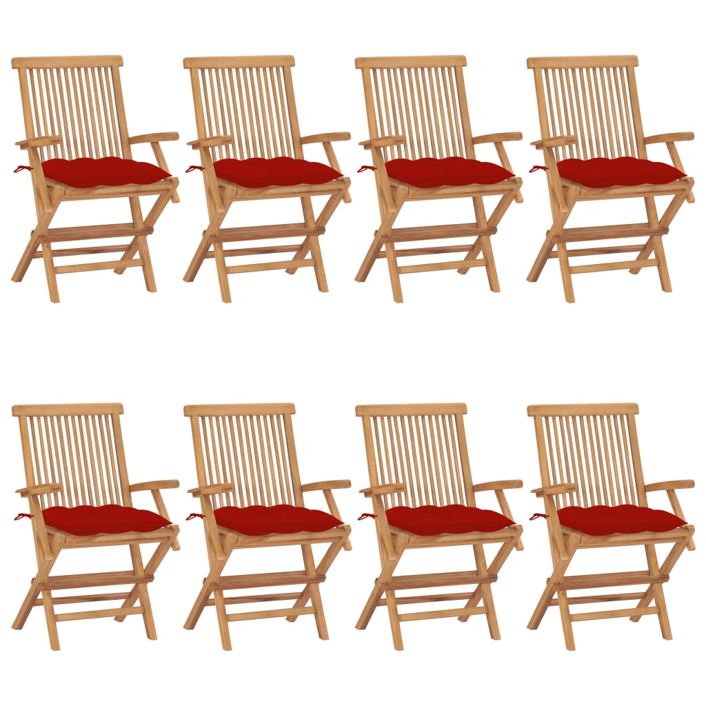 Tuinstoelen Met Rode Kussens Massief Teakhout 8