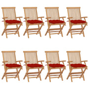 Tuinstoelen 8 stuks massief teakhout met rode kussens