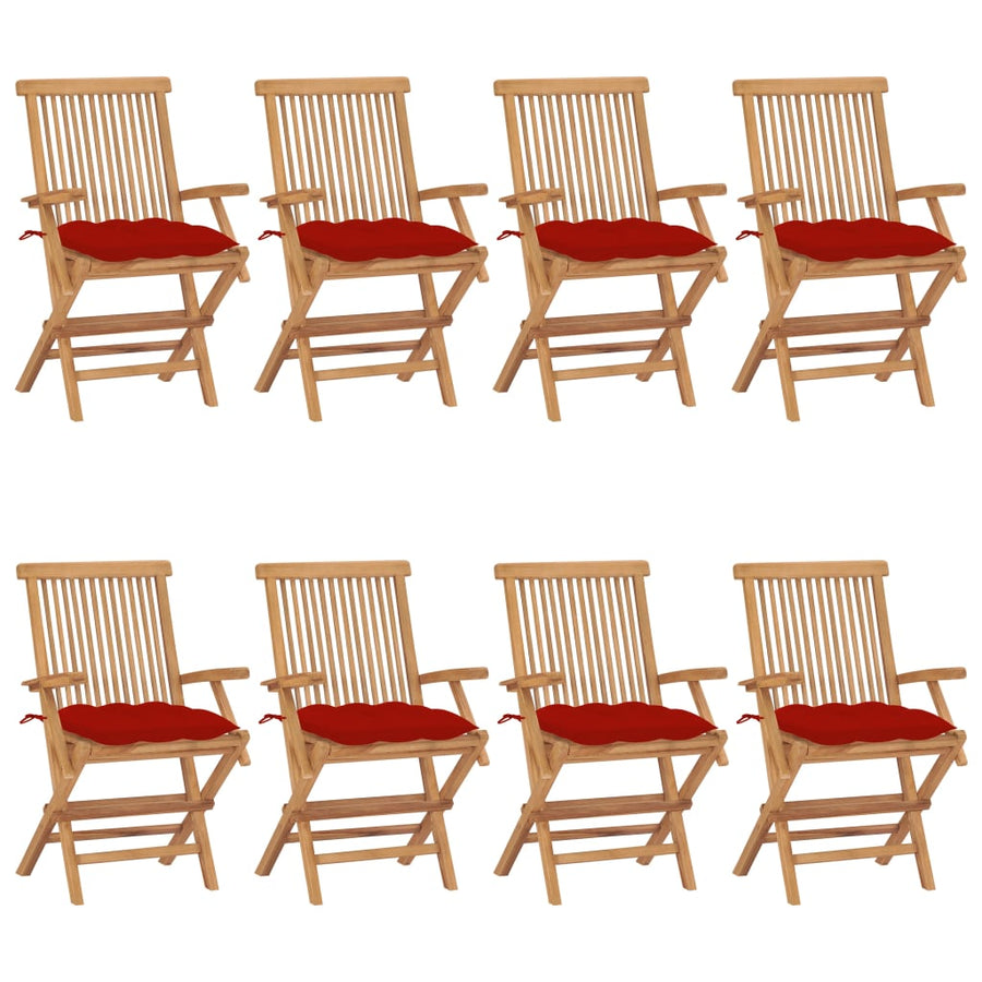 Tuinstoelen Met Rode Kussens Massief Teakhout 8