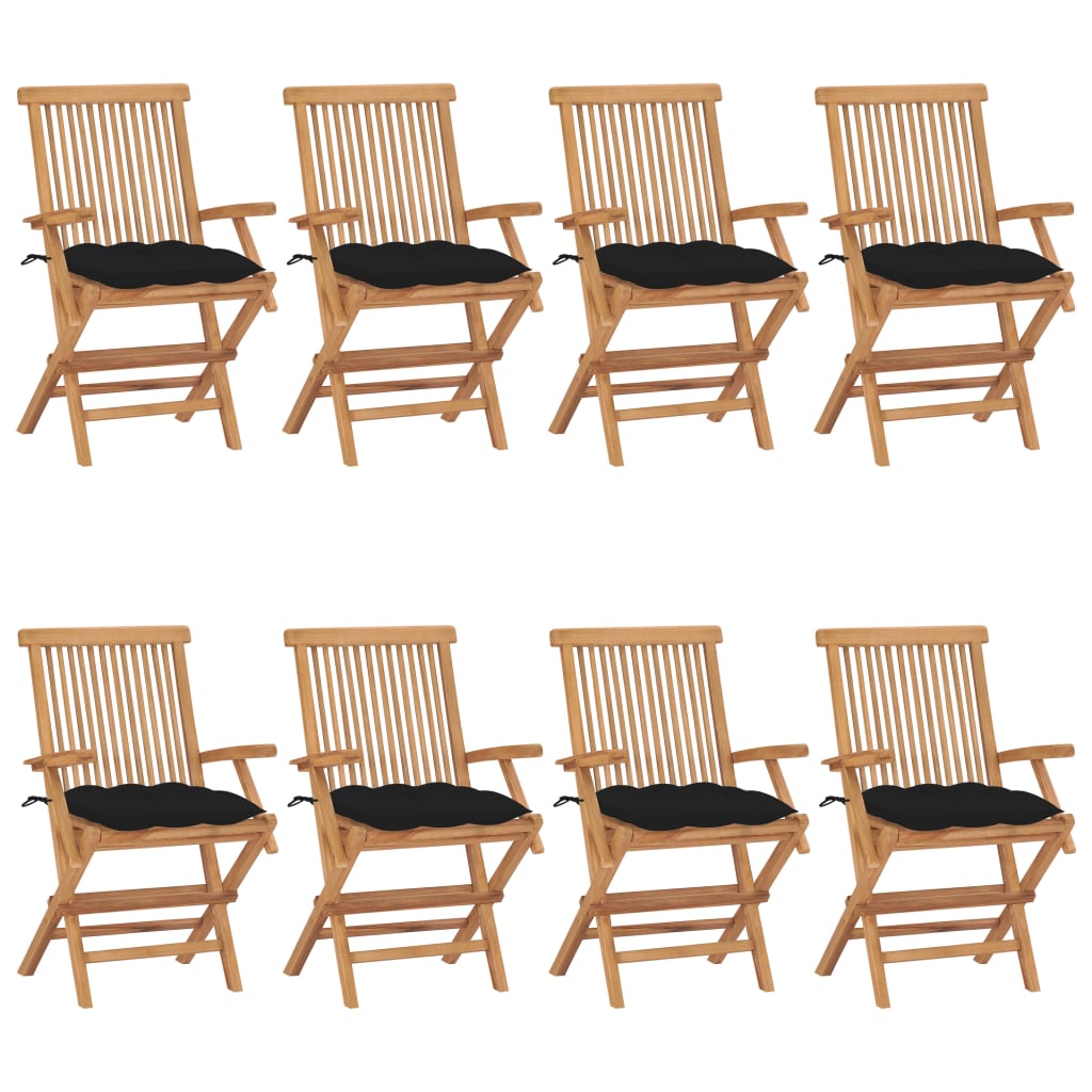 Tuinstoelen 8 St Met Zwarte Kussens Massief Teakhout