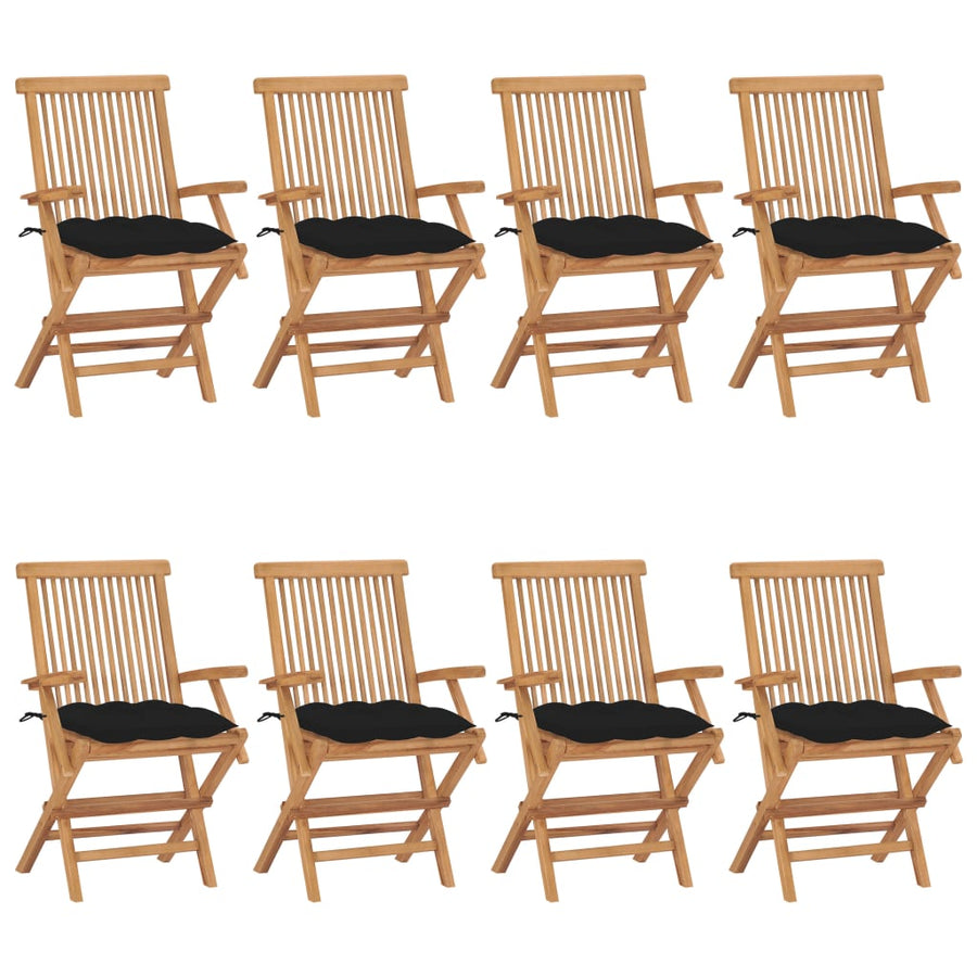 Tuinstoelen 8 St Met Zwarte Kussens Massief Teakhout