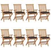 Tuinstoelen 8 st massief teakhout taupe kussens