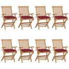 Tuinstoelen 8 stuks massief teakhout wijnrode kussens