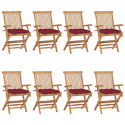 Tuinstoelen 8 stuks massief teakhout wijnrode kussens