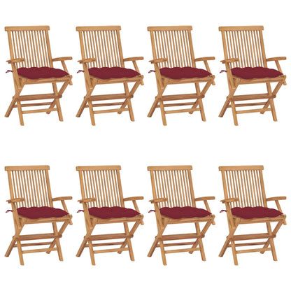 Tuinstoelen 8 St Met Wijnrode Kussens Massief Teakhout Geel