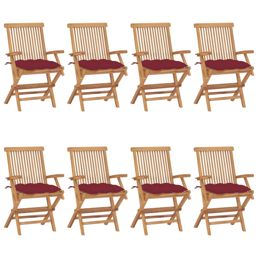 Tuinstoelen 8 St Met Wijnrode Kussens Massief Teakhout Geel