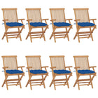 Tuinstoelen 8 st massief teakhout blauwe kussens