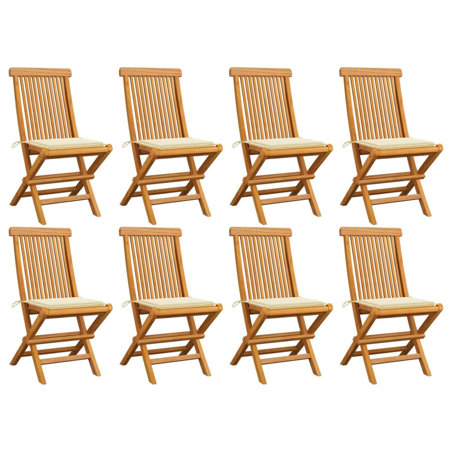 Tuinstoelen 8 St Met Crèmekleurige Kussens Massief Teakhout 1