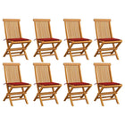 Tuinstoelen massief teakhout met rode kussens (8 stuks)