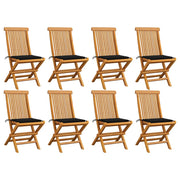 Tuinstoelen 8 st massief teakhout met zwarte kussens