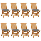 Garden chairs 8 pcs with grey cushions solid teak wood
