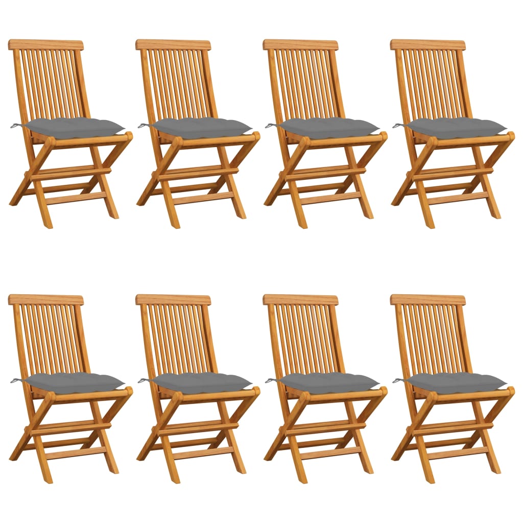Tuinstoelen Met Grijze Kussens Massief Teakhout 8 Grijs