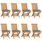Garden chairs 8 pcs with grey cushions solid teak wood