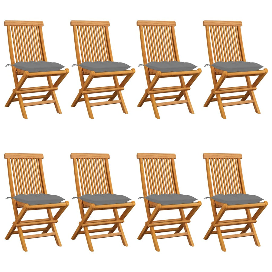 Tuinstoelen Met Grijze Kussens Massief Teakhout 8 Grijs