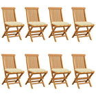 Garden chairs 8 pcs with cream-white cushions solid teak wood