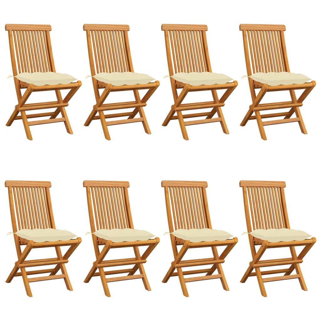 Tuinstoelen Met Witte Kussens Massief Teakhout 8 Crème