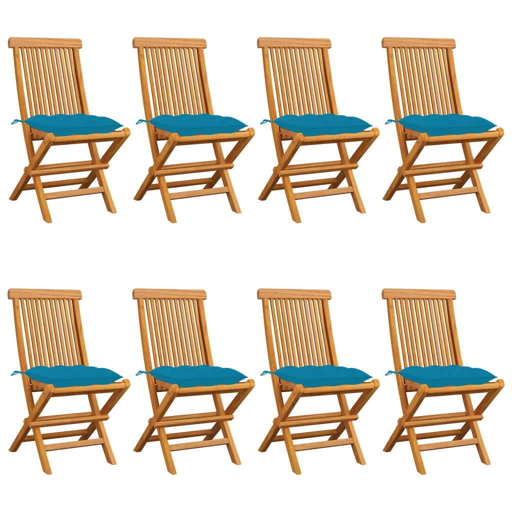 Tuinstoelen Met E Kussens Massief Teakhout 8 lichtblauw
