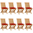 Tuinstoelen 8 stuks massief teakhout met rode kussens