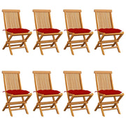 Tuinstoelen 8 stuks massief teakhout met rode kussens