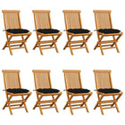 8 garden chairs with black cushions solid teak wood