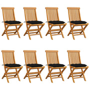 8 garden chairs with black cushions solid teak wood