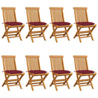 Tuinstoelen massief teakhout wijnrode kussens 8 stuks