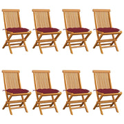 Tuinstoelen massief teakhout wijnrode kussens 8 stuks