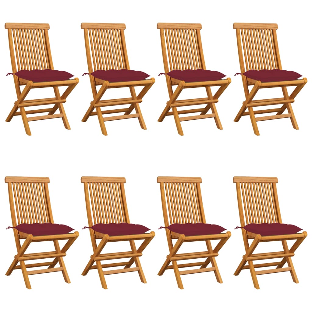 Tuinstoelen Met Wijnrode Kussens Massief Teakhout 8