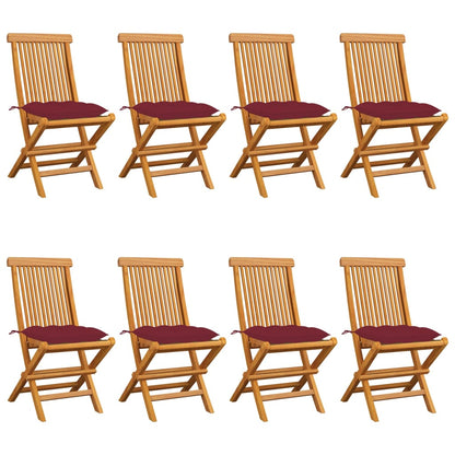 Tuinstoelen Met Wijnrode Kussens Massief Teakhout 8