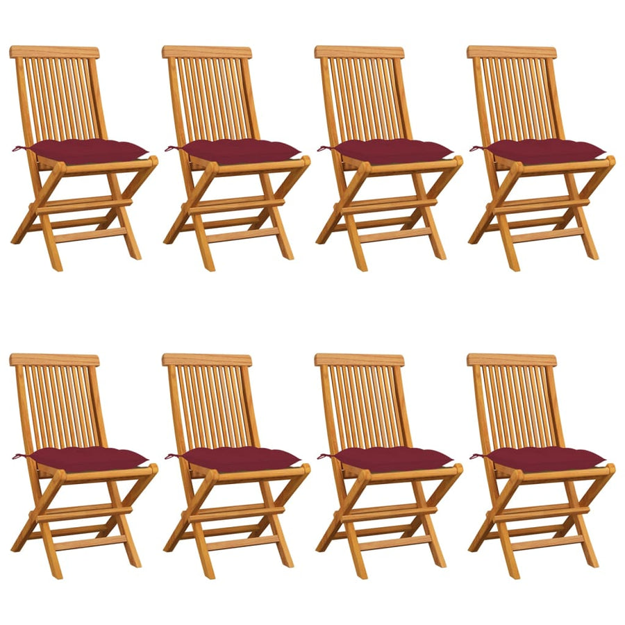 Tuinstoelen Met Wijnrode Kussens Massief Teakhout 8