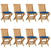 Tuinstoelen 8 st massief teakhout blauwe kussens