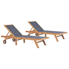 Sun loungers 2 pcs foldable with wheels solid teak wood and textilene