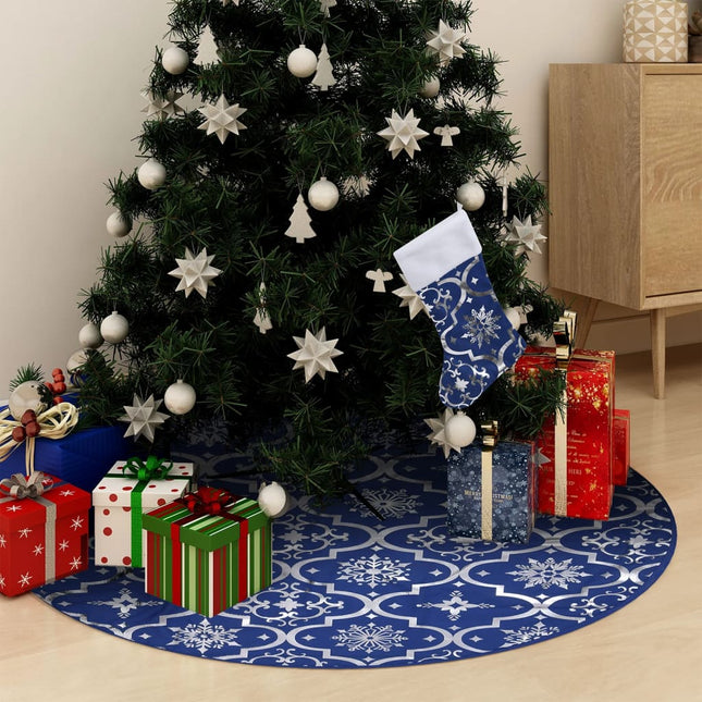 Kerstboomrok luxe met sok 90 cm stof blauw 90 cm Blauw