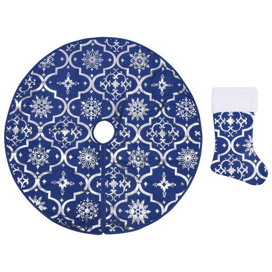 Kerstboomrok luxe met sok 122 cm stof blauw 122 cm Blauw