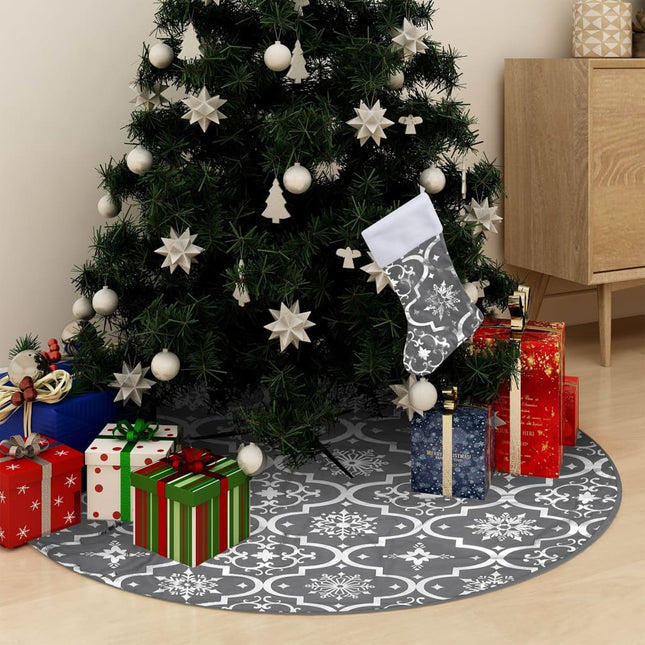 Kerstboomrok luxe met sok 122 cm stof grijs 122 cm Grijs