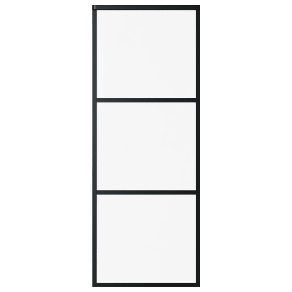 Schuifdeur Esg-Glas En Aluminium Zwart 76 x 205 cm 2 horizontale stangen