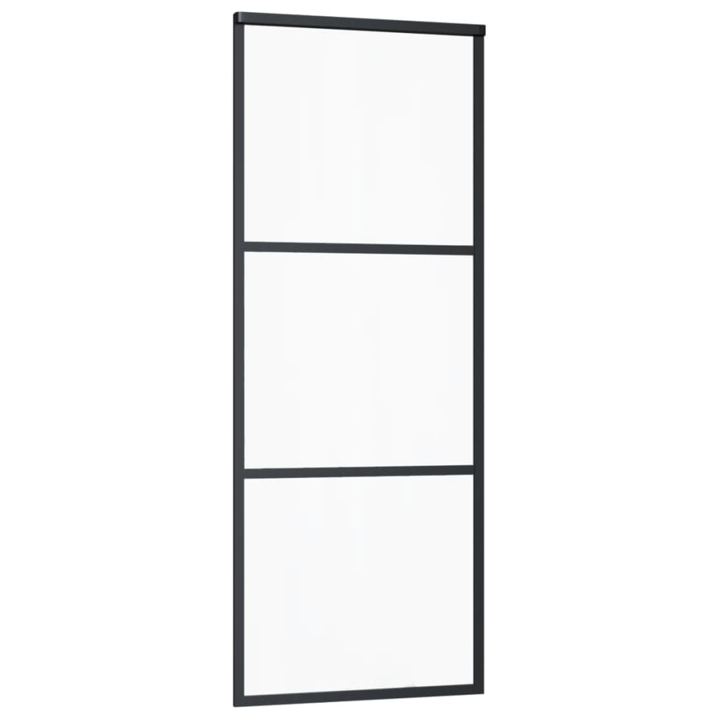 Schuifdeur Esg-Glas En Aluminium Zwart 76 x 205 cm 2 horizontale stangen