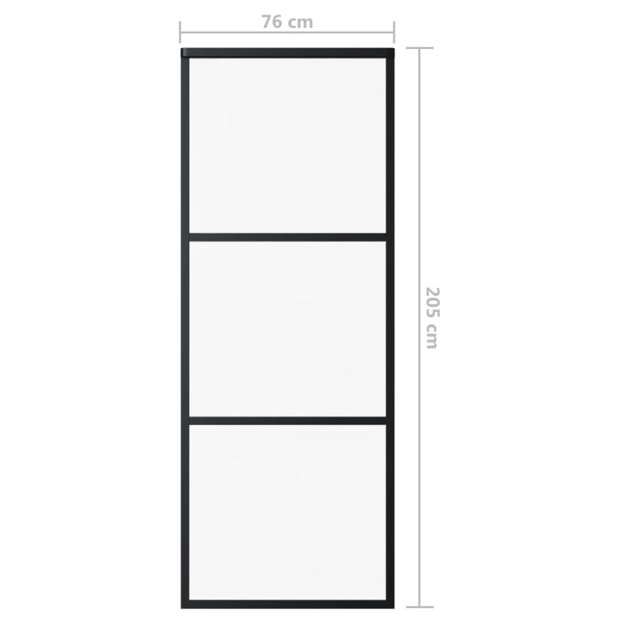Schuifdeur Esg-Glas En Aluminium Zwart 76 x 205 cm 2 horizontale stangen