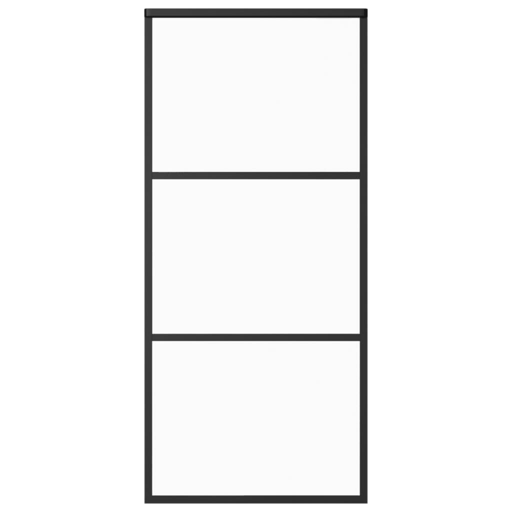 Schuifdeur 90x205 cm ESG-glas en aluminium zwart 90 x 205 cm 2 horizontale stangen