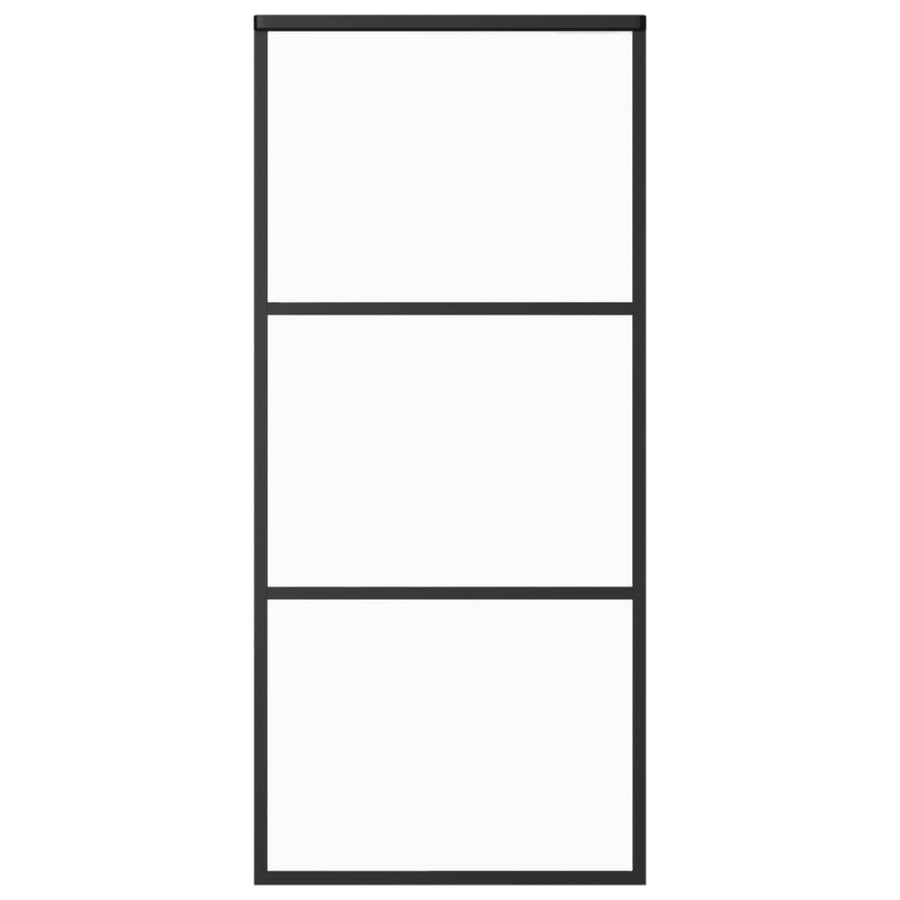 Schuifdeur 90x205 cm ESG-glas en aluminium zwart 90 x 205 cm 2 horizontale stangen