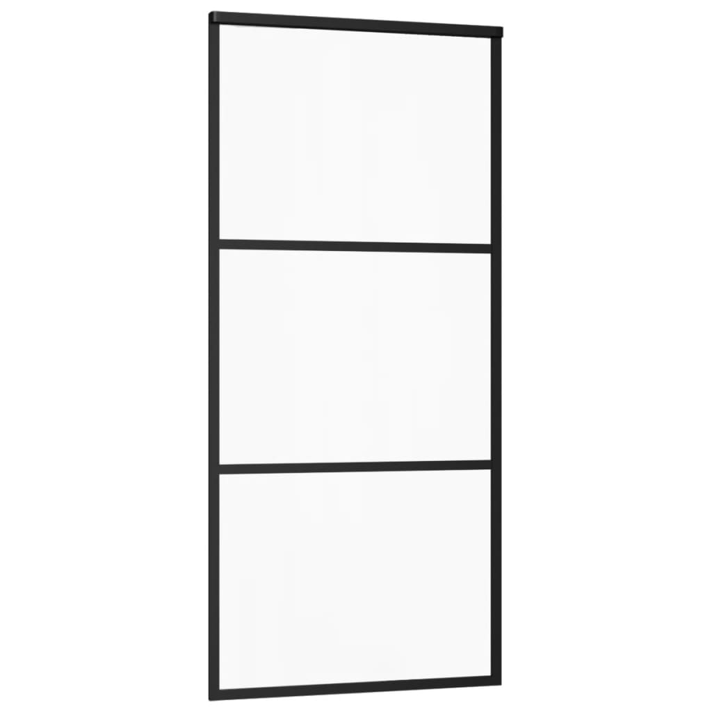 Schuifdeur 90x205 cm ESG-glas en aluminium zwart 90 x 205 cm 2 horizontale stangen