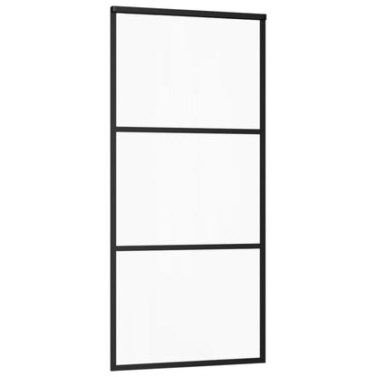 Schuifdeur 90x205 cm ESG-glas en aluminium zwart 90 x 205 cm 2 horizontale stangen