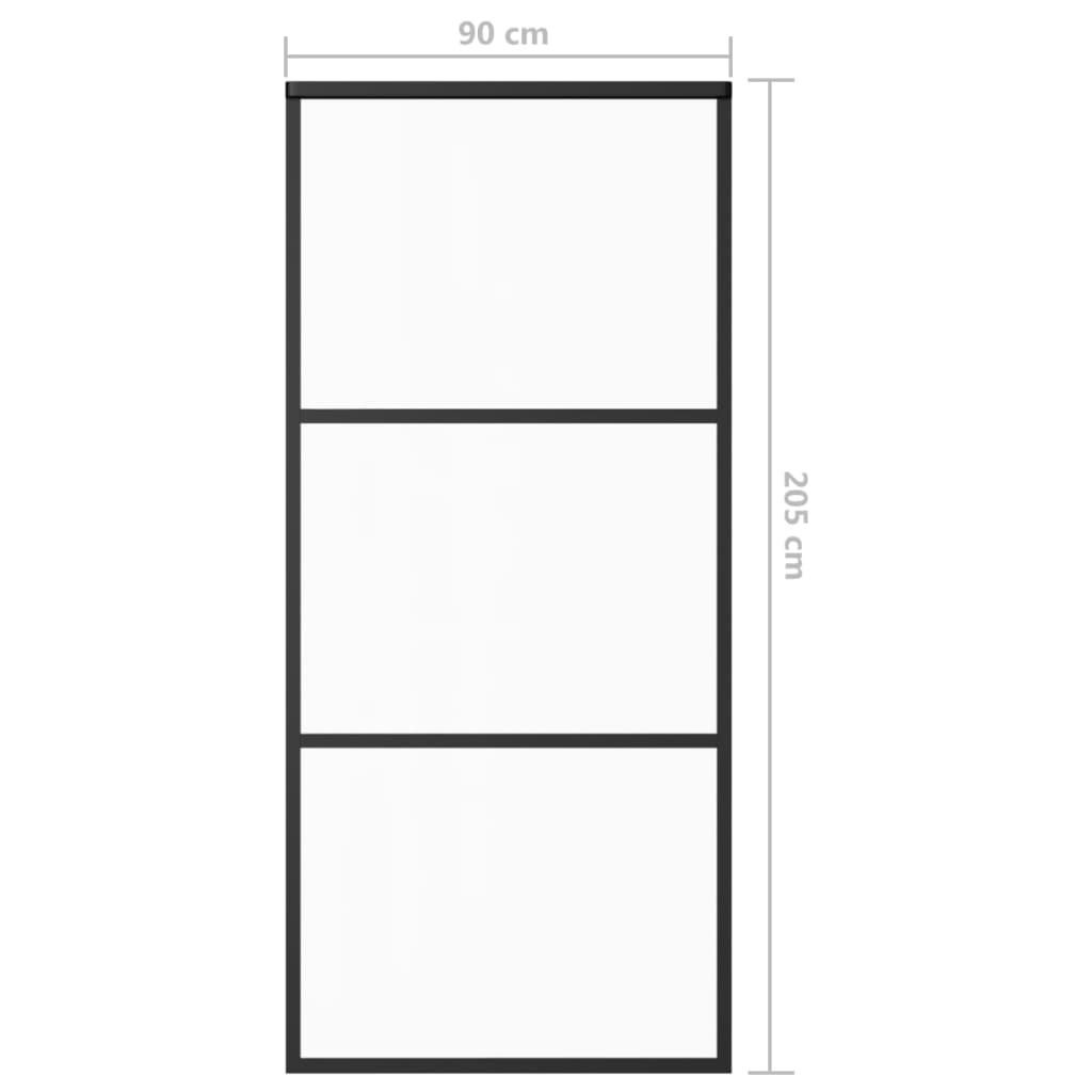 Schuifdeur 90x205 cm ESG-glas en aluminium zwart 90 x 205 cm 2 horizontale stangen